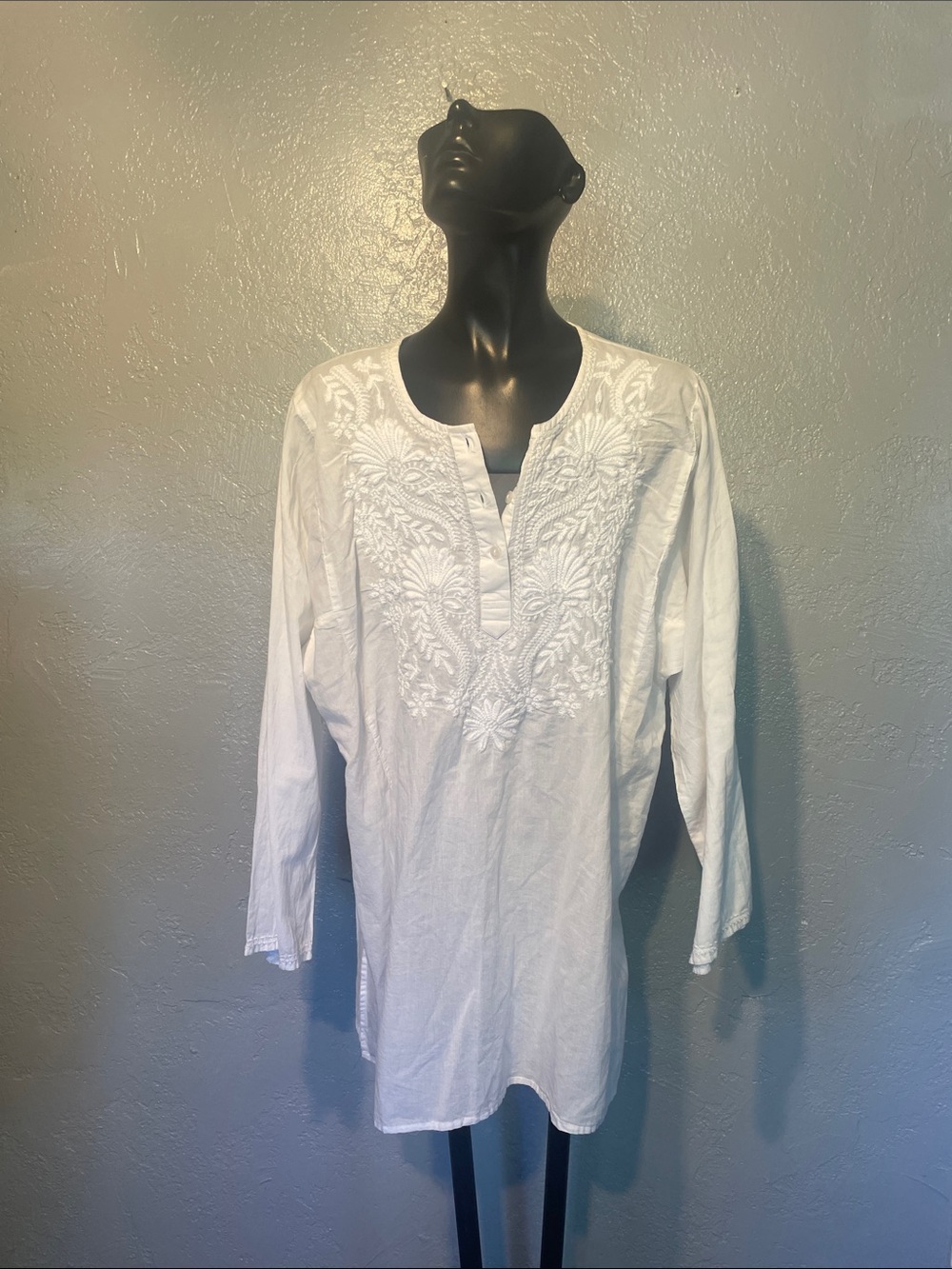 White Embroidered Cotton Tunic Shirt - women’s cotton